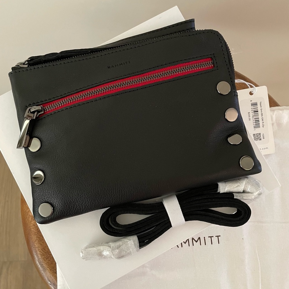 NWT Hammitt Nash Small - Black w/ Gunmetal Hardware Red Zip